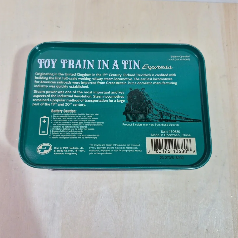 Toy Train In A Tin Express Battery Powered Railway Locomotive 12 Piece Track Set